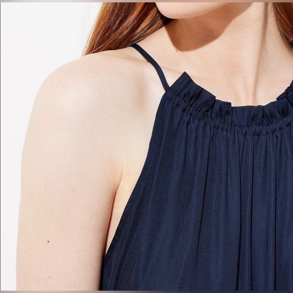 Pretty Halter Navy Gold & Pink Trapeze Top XSP